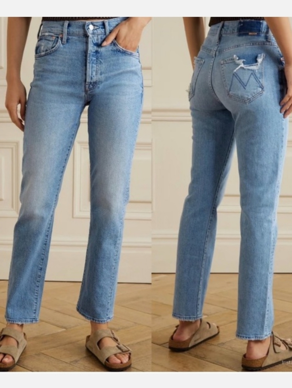Mother Superior High Waisted Hiker Hover Blue Distressed Straight Jeans Size 28